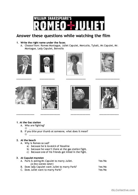 romeo and juliet worksheets and answers pdf